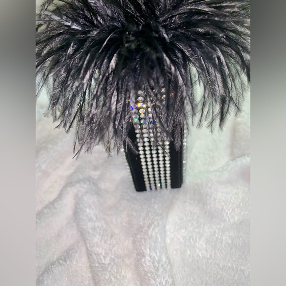 Mach & Mach Crystal & Feather Trim Satin Bag (Black) - Picture 10 of 13